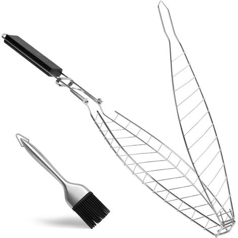 Panier barbecue poisson et viande, panier barbecue en acier inoxydable heavy-duty, accessoire de camping barbecue extérieur, peut cuire poisson entier et fruits de mer (1/5)