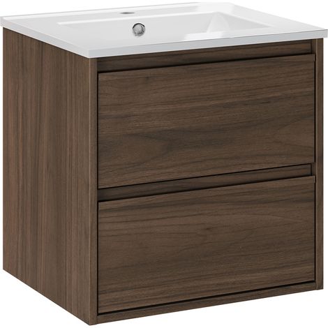 Meuble simple vasque encastrée 50cm Edmé Bois foncé (1/5)