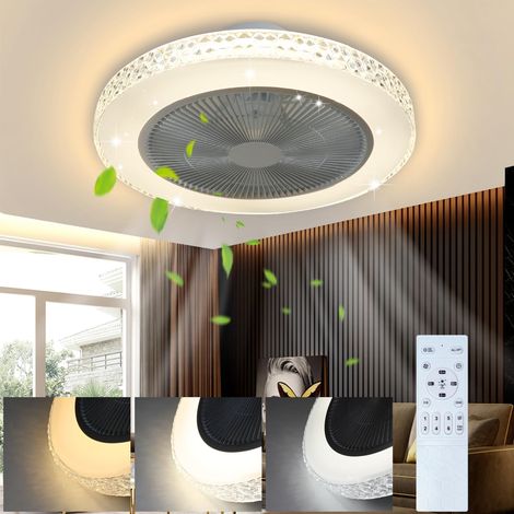 ZMH – Ventilateur de plafond silencieux 48.5CM – Éclairage LED dimmable 3000K-6500K – 6 vitesses avec télécommande – Minuterie 2h – Pour salon et chambre (1/5)