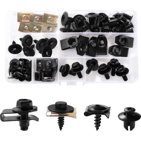 54 Pièces Kit de Clip à Vis et Écrou, Vis de Carrosserie pour Ailes de Voitures, Garde-Boue Boulons de Agrafes Carrosserie, pour Pare-Chocs et Garniture de Porte (1/5)