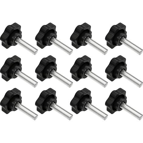 Lot de 12 Vis à Ailettes M6 x 25 mm, Écrous Papillon Métal avec Filetage M6, Poignée Plastique Noir - Pour Meubles, Équipements Mécaniques, Électronique et Applications Industrielles (1/5)