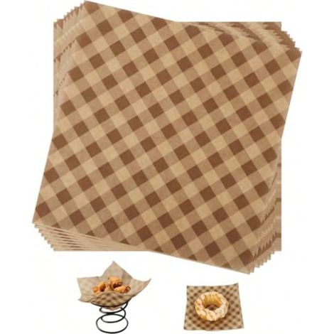 100 Feuilles de papier deli - Doublures à carreaux de 7x7 Inch pour paniers alimentaires (sandwiches, hamburgers) - Emballages résistants à la graisse pour restaurants, boulangeries, traiteurs (1/5)