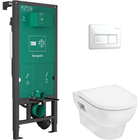 Hansgrohe GladeLake S - Conjunto de módulo de instalación empotrado, inodoro GladeLake S y asiento, pulsadori Frame Original Q, blanco 60301450 (1/2)