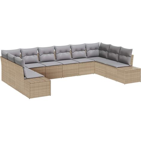 Maison Exclusive - Gartensofa-set mit Kissen 10 pcs Beige Poly-Ra