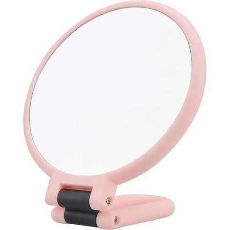 Espejo de mano plegable de viaje con mango plegable de doble cara, aumento normal y 5x, espejo de mesa de 360°. (1/5)