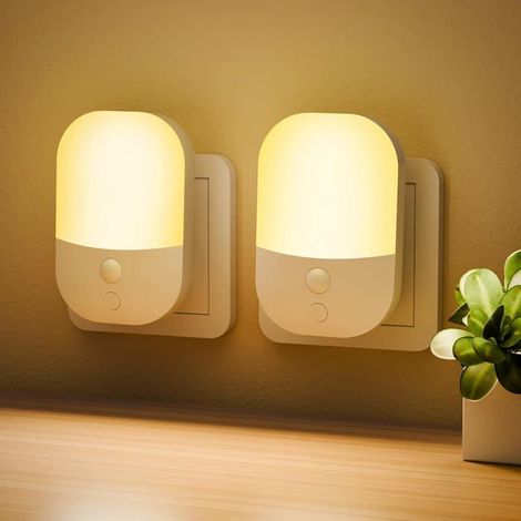 Ecleanfy - 2 veilleuses à détecteur crépuscule 0.3W. 5 niveaux luminosité, modes ON/OFF/AUTO. Classe énergétique B. (1/5)
