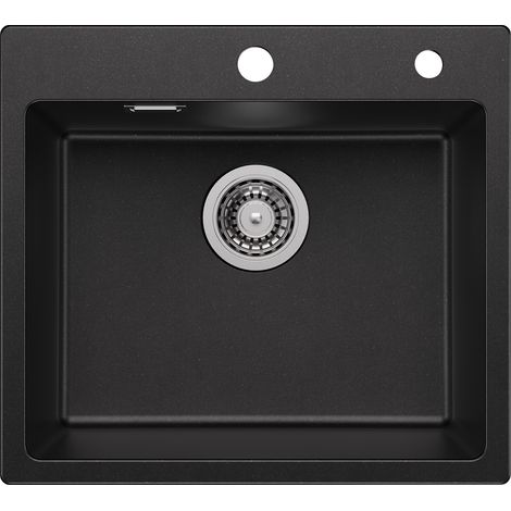 Fregadero de granito de 50 x 45 cm, fregadero pequeño de cocina de granito, fregadero de encastre con sifón, desagüe y rebosadero (1/5)