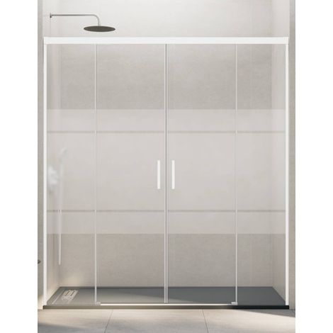 Mampara de ducha frontal 2+2 BASIC 210 cm cristal Frost perfil blanco (1/5)