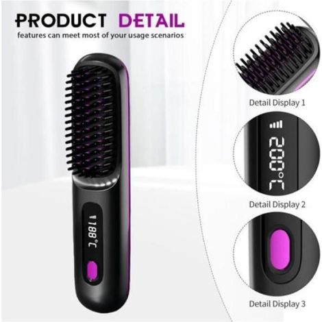 Brosse Lissante - Céramique - Écran LCD - Température Réglable - USB Rechargeable - Pour Barbe Et Cheveux - 1 Pièce (1/5)