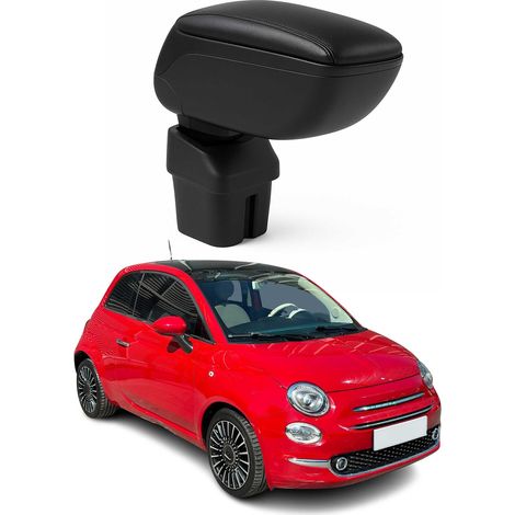 OMAC Accoudoir pour Fiat 500 500C 2016-2024 - Snap-On - ABS + Simili Cuir - Aucune Perçage ou Installation - Installation Facile Noir