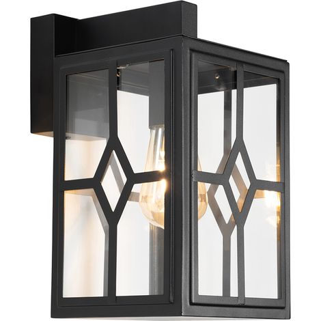 QAZQA Clásico/Antiguo Lámpara de pared exterior clásica negra IP44 - Dover Acero /Vidrio Cuadrada Adecuado para LED Max. 1 x 60 Watt (1/5)