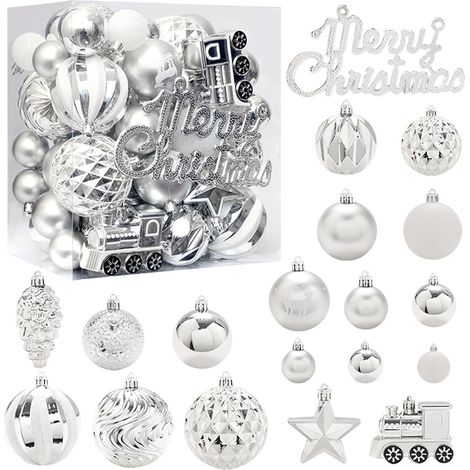 Ces 65 boules de Noël décoratives argentées sont réutilisables et durables, ce qui les rend idéales pour les décorations d'Halloween et de Noël. (1/5)
