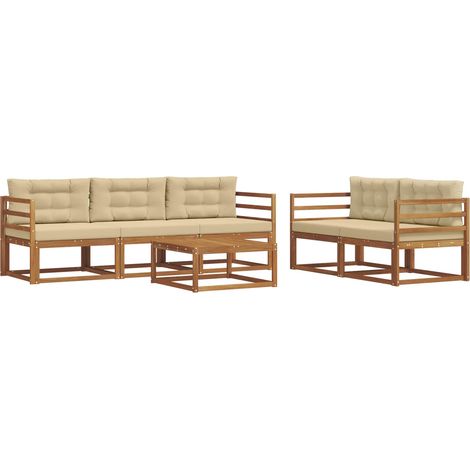 Conjunto de sofás de exterior con cojín 6 pcs Natural y Beige vidaXL (1/5)