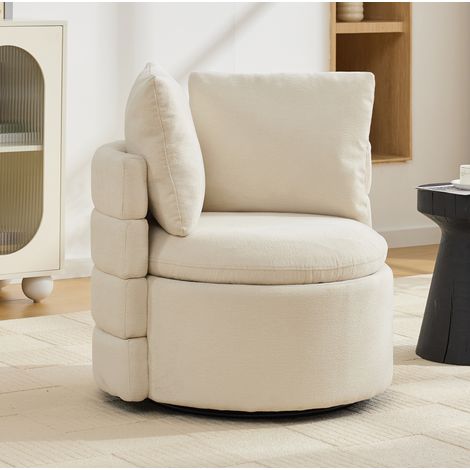 Poltrona girevole con contenitore nascosto, cuscino schienale imbottito, tessuto chenille avorio (1/5)