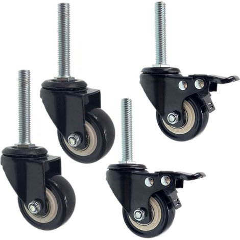 Lot de 4 roulettes pivotantes de 5,1 cm avec tige filetée en polyuréthane pour meubles et établis, double roulement, charge 150 kg (1/5)