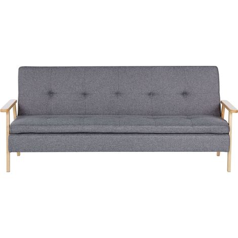 Sofa Bed Grey Fabric Upholstered 3 Seater Click Clack Bed Wooden Frame and Armrests TJORN