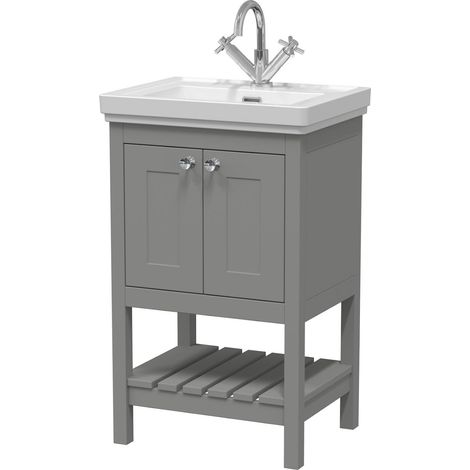 500mm Bathroom Vanity Unit Wash Basin Sink Cabinet Furniture Grey Traditional (1/3)