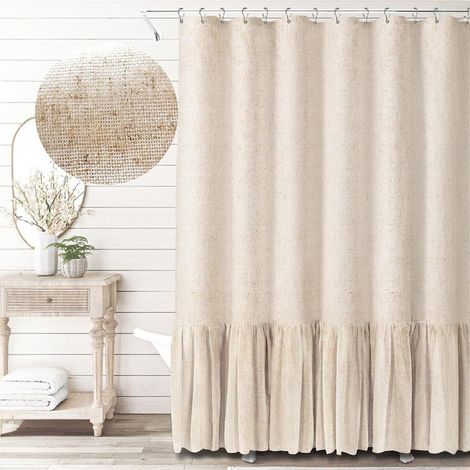 Tenda da doccia in poliestere, 183 x 183 cm – struttura robusta in lino – 12 ganci inclusi – resistente all’umidità e anti-piega, 12 ganci in plastica inclusi (1/5)