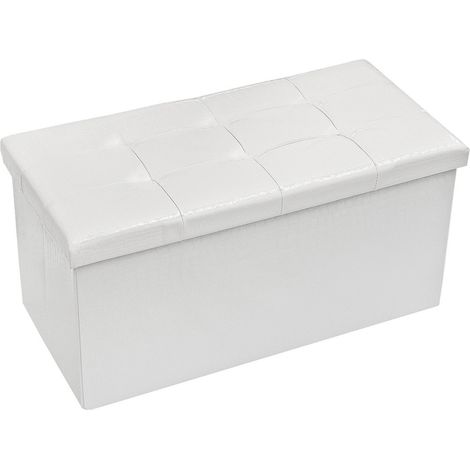 Cassapanca Contenitore Pouf Panca Poggiapiedi Similpelle Pelle Finta Coccodrillo 76x38x38 cm - Bianca