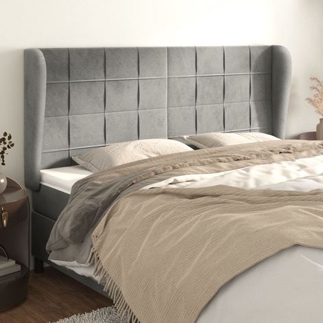 Tête de lit avec oreilles Armoire de tête de lit Gris clair 183x23x118/128 cm Velours 14596 (1/5)