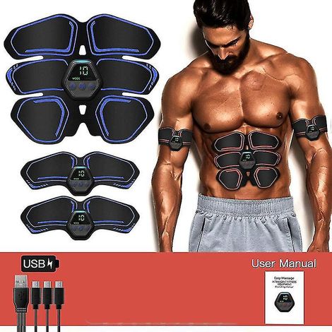 Appareil de stimulation abdominale EMS, tonificateur musculaire, ceinture de tonification abdominale, entraînements portables, équipement de fitness pour la maison et le bureau, bleu (1/5)