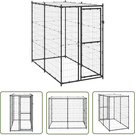 The Living Store Chenil d'extérieur pour chiens Acier avec toit 110x220x180 cm - Chenil Pour Chien - Niche Extérieure - Abri Pour Chien - Chien - Animal Domestique (1/5)