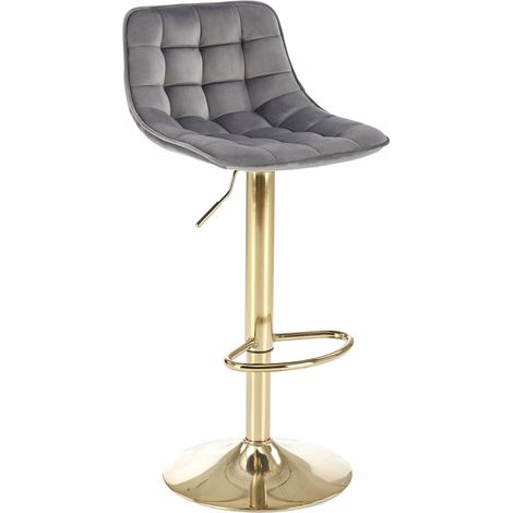 Silla de barra Houston 1441, Gris + Dorado, 84x43x44cm, Tapiz, Metálico