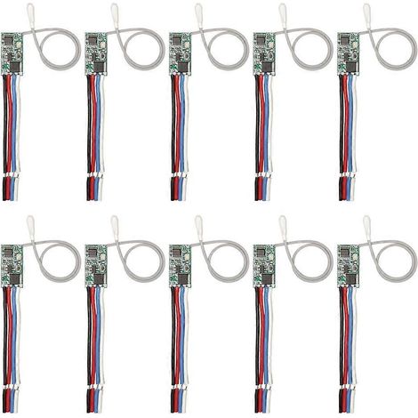Lot de 10 interrupteurs sans fil 433,92 MHz CC 3,6 V-24 V avec mini-interrupteur universel et relais récepteur pour éclairage LED (DIY). (1/5)