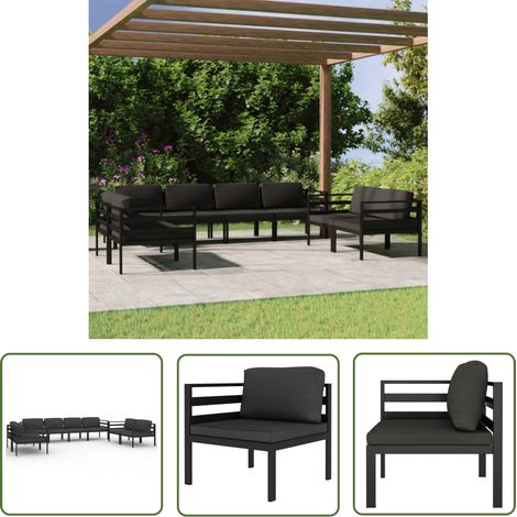 The Living Store Salon de jardin 8 pcs avec coussins Aluminium Anthracite - Salon De Jardin - Meubles De Jardin - Mobilier Extérieur - Set De Salon De Jardin - Canapé D'angle (1/5)