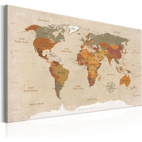 Quadro - World Map: Beige Chic - 60x40 (1/4)