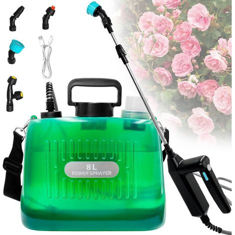 Pulverisateur de Jardin 8L, Pulverisateur Électrique à Batterie Pression avec 4 Buses Réglable, Indicateur du Niveau de Batterie, 3 Vitesses Réglables, USB Rechargeable pour Arrosage (1/3)