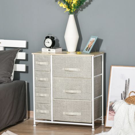 Commode, buffet, 7 tiroirs pliables en tissu, structure en métal, 63,5 x 30 x 71 cm, gris clair (1/5)