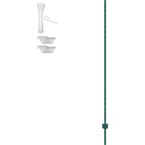 Poteau de clôture 7 pieds, lot de 10, en acier robuste en U, pour jardin, pelouse, ferme et grillage extérieur, vert. (1/5)