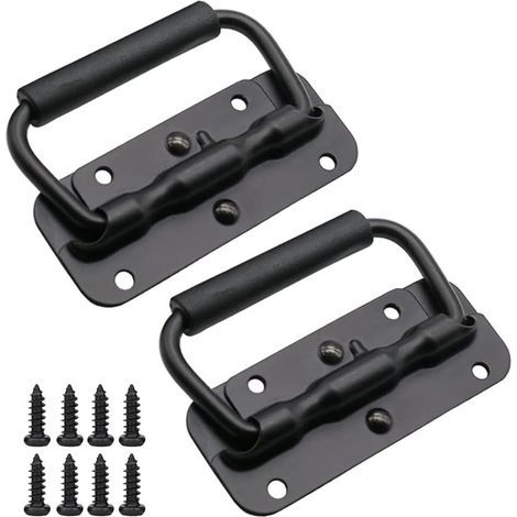 2 tiradores de acero inoxidable para cajas de herramientas, asas plegables con resorte, 120 mm. (1/5)