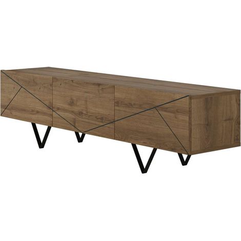 Mueble para televisión 3 puertas mod-Camelia acabado nogal, 160cm(ancho) 42.8cm(alto) 37cm(largo) (1/4)