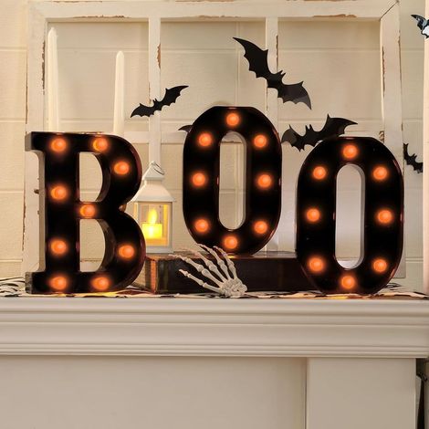 Décorations d'Halloween - 3 lettres lumineuses à LED « BOO » - Décoration d'Halloween pour table de cuisine, cheminée, fête en intérieur (1/4)