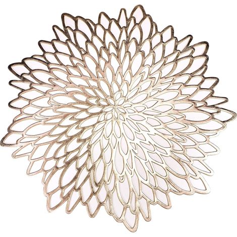 Ensemble de 6 sets de table ronds en vinyle doré laminé, décoration moderne pour une table à manger, avec une découpe en forme de lotus. (1/5)