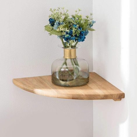 1 Étagère d'angle, 18 cm, chêne massif, extrémités rondes, style vintage, salon chambre (1/5)