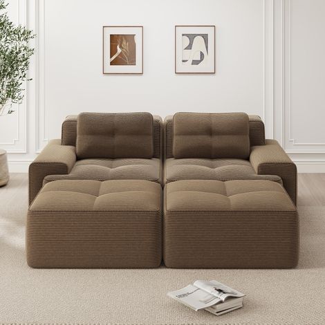 Modulares Sofa aus Cord Braun, boneless Design, 74 cm Sitztiefe, montagefrei