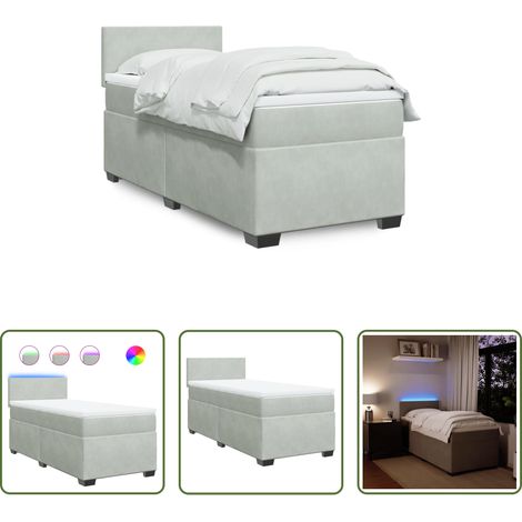 vidaXL Surmatelas -  Sommier à lattes de lit et matelas Gris clair 90x190 cm Velours (1/5)