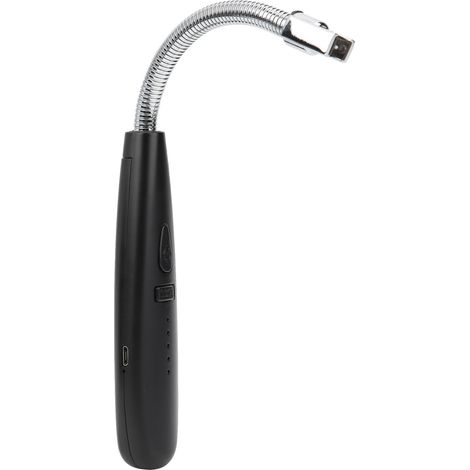 Briquet électrique à impulsion avec affichage de la puissance, tuyau métallique et chargement USB, idéal pour le camping et les activités de plein air. Finition noire mate. (1/5)