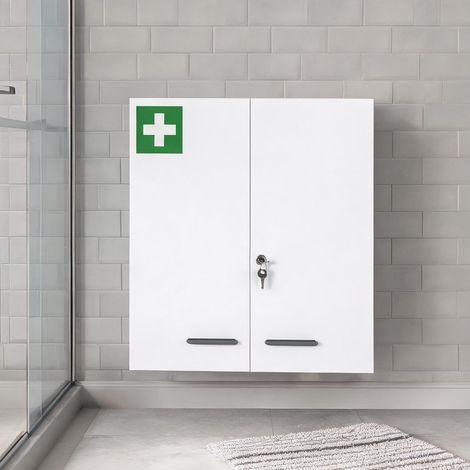 Meuble de salle de bain blanc en acier 55 x 18 x 60 cm (1/5)