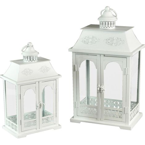 Set 2 Lanterne in Metallo bianco rettangolare