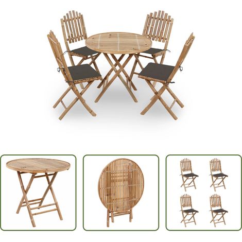 Chaises de jardin en bambou -  Mobilier à dîner d'extérieur pliable 5 pcs avec coussins bambou (1/5)