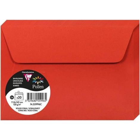 Enveloppe - CLAIREFONTAINE - Pollen - 120g - 114x162mm - Rouge corail - Paquet de 20