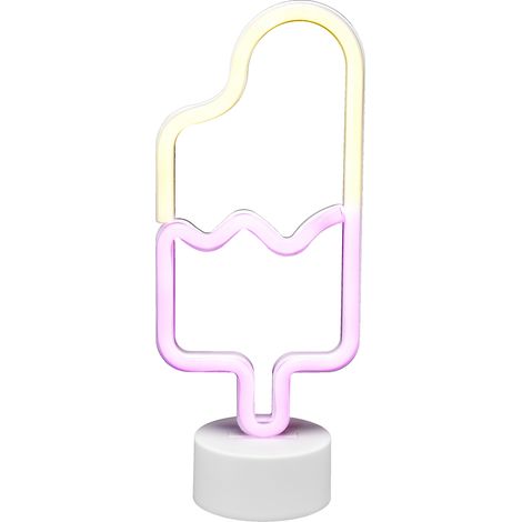Lampe néon LED en forme de glace, avec socle, pour chambre d'enfant, bar ou décoration de fête, lumière chaude rose. (1/5)