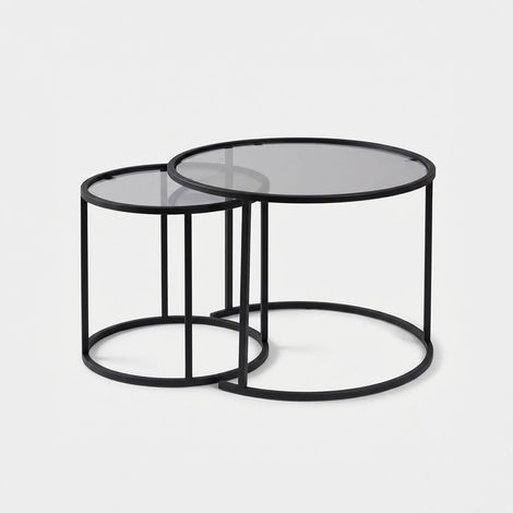 Tavolino da caffè, tavolo da soggiorno, tavolino laterale Set Nero Grigio (1/5)
