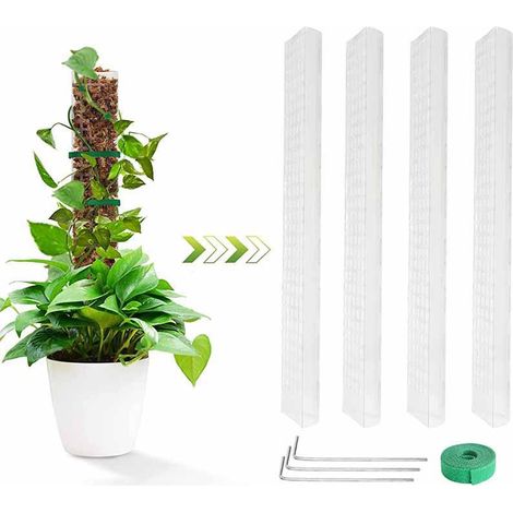 Lntyq Tuteur Plante 4 Pcs 24in Moss Pole Plastique Empilable Poteau de Mousse Végétale avec Clous et Cravates Forme De D Tuteur Monstera pour Support de Plantes Grimpantes en Extérieur et Intérieur