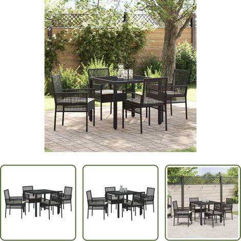 Garten Tisch - Garten Essgruppe 5 pcs Schwarz Poly-Rattan (1/5)