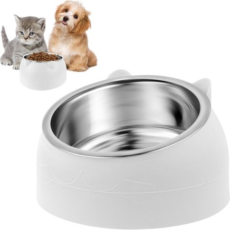 Gamelle pour chat 200ml en acier inoxydable - Bol surélevé incliné à 15° pour détendre la nuque - Idéal pour chats, chiots et lapins (1/4)